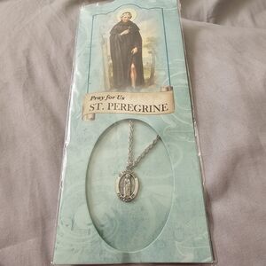 Silver Tone St. Peregrine Necklace Pendant & Chain